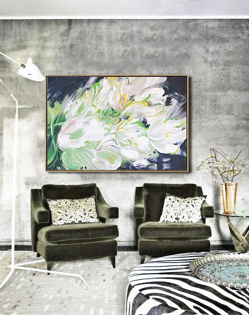 Horizontal Abstract Flower Painting #LX29C - Click Image to Close
